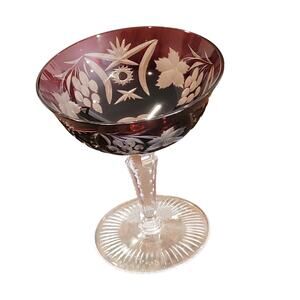 Vtg German Bavarian Nachtmann Crystal Cut to Clear Champagne Coupe Ruby Red